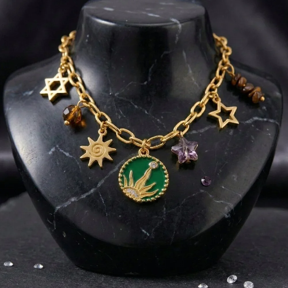 18K Gold Plated Boho Celestial Sun Star Charm Necklace 316L Stainless Steel